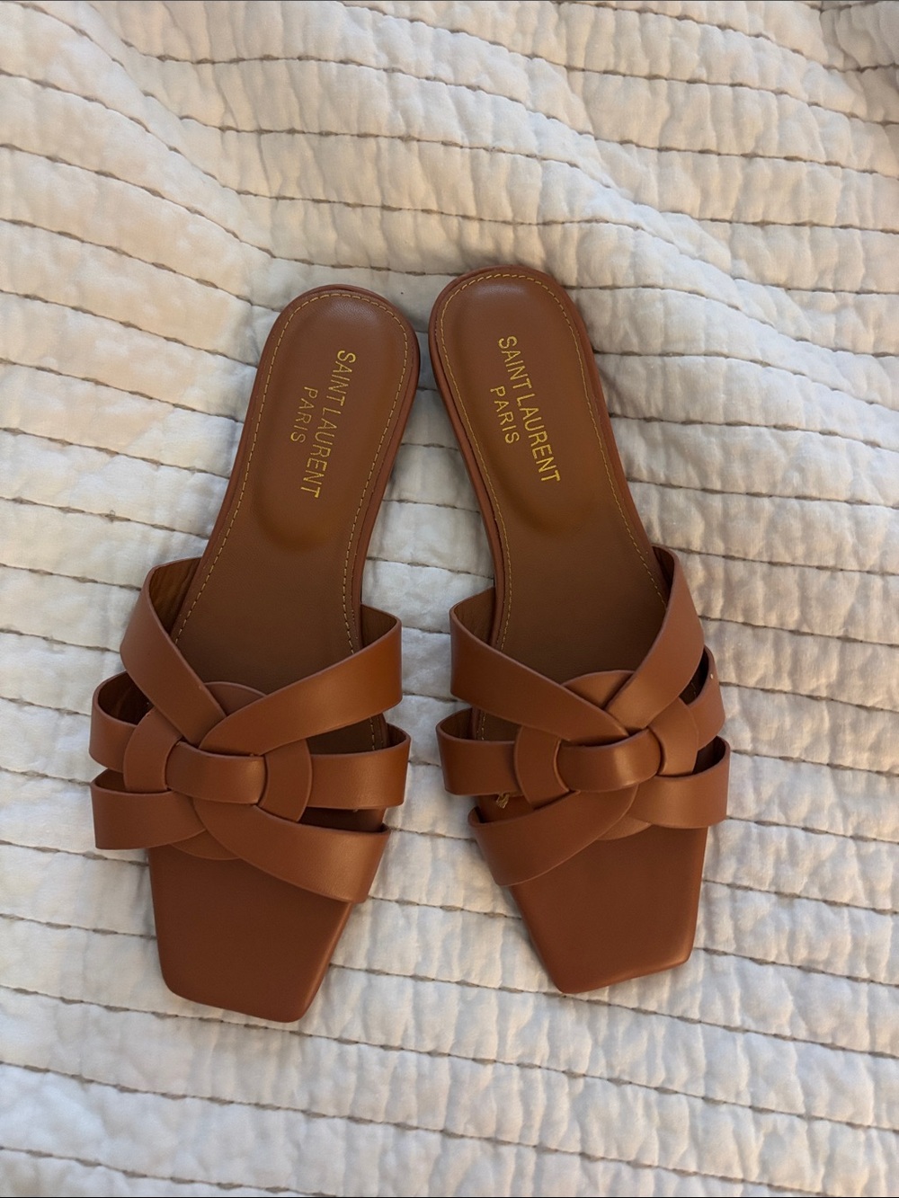 Brown Leather Knot Slide Sandals